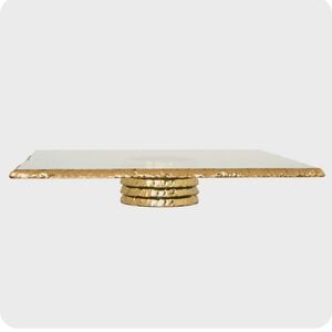 Annieglass Edgey Square Cake Stand with 24k gold trim, Brand New